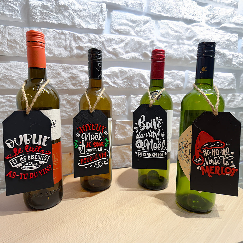 Humorous French Christmas Wine Tags
