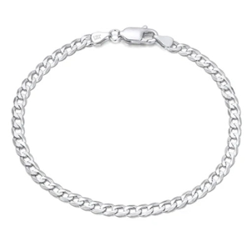 925 Sterling Silver Italian Cuban Chain Bracelet 3mm Diamond-Cut Link Curb Chain Jewelry for Women Men