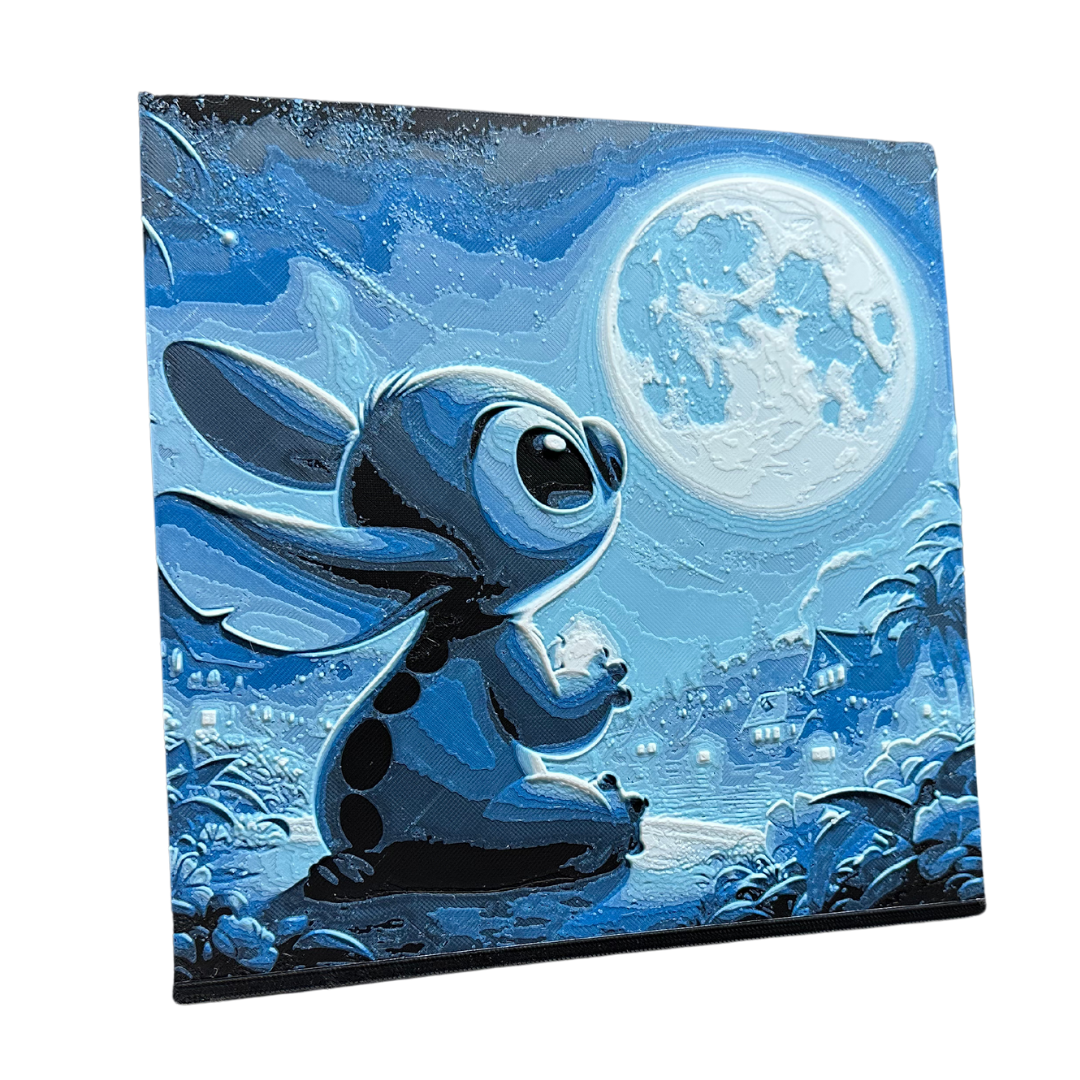Stitch - Moon Gazing by the Village 3D Print Artwork