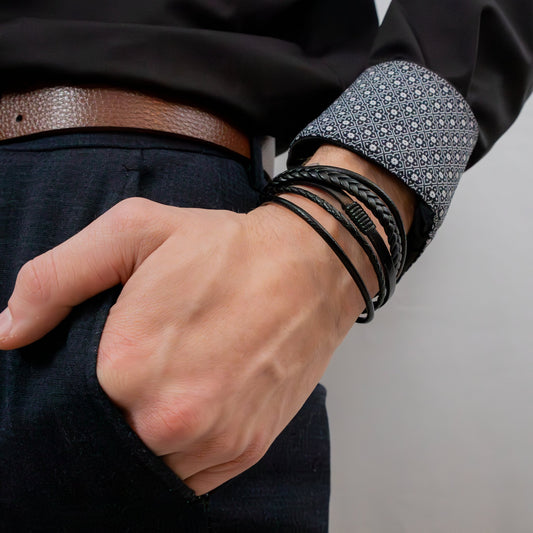 multi-strand black leather bracelet 22002 - Reico Creations