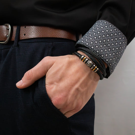 multi-strand black leather bracelet 22052 - Reico Creations