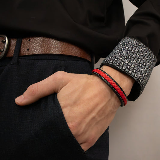 Simple flat stitched leather bracelet - Reico Creations