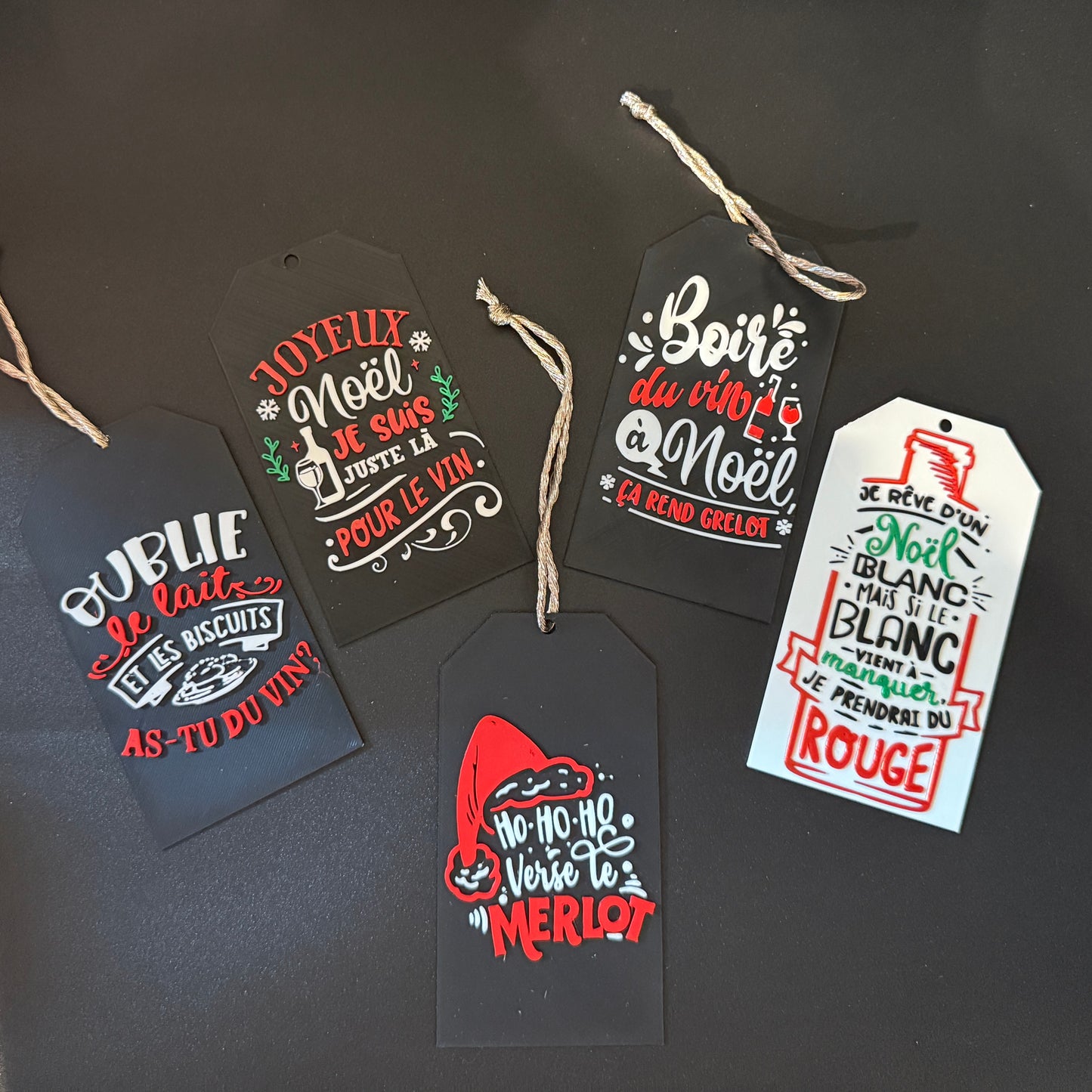 Humorous French Christmas Wine Tags