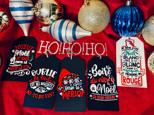 Humorous French Christmas Wine Tags