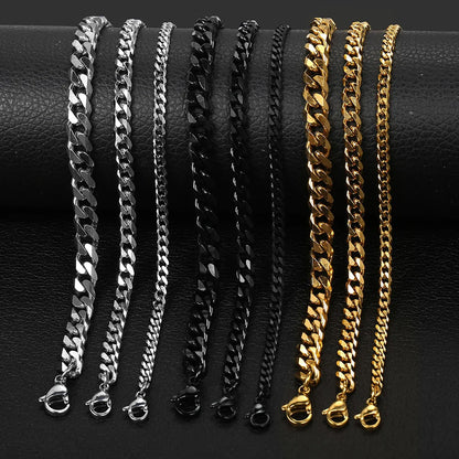 Bracelets à maillons cubains pour hommes et femmes, en acier inoxydable massif, couleur noir et or, 3/5/7/9/10mm