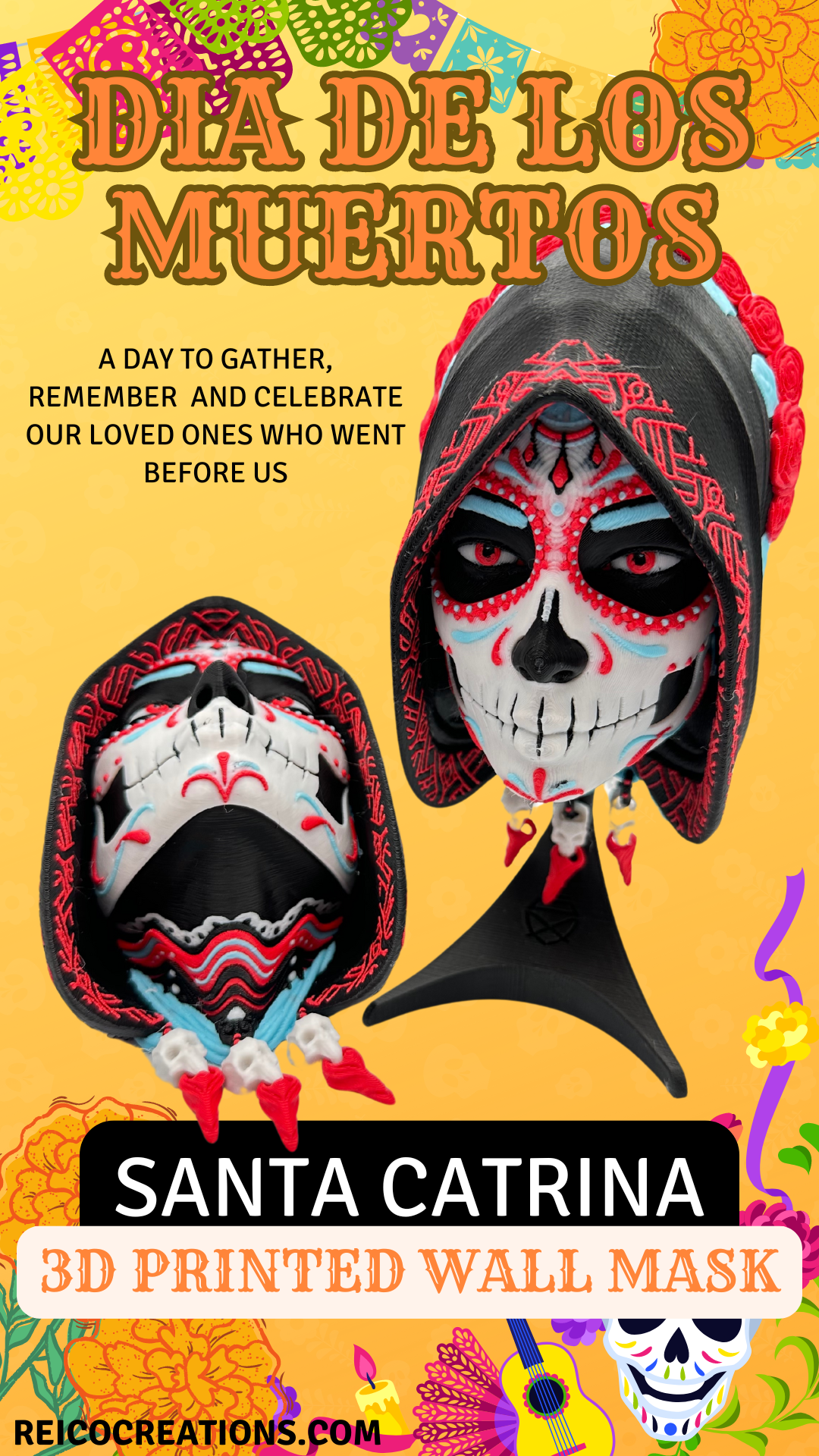 Masque mural Santa-Catrina imprimé en 3D avec support