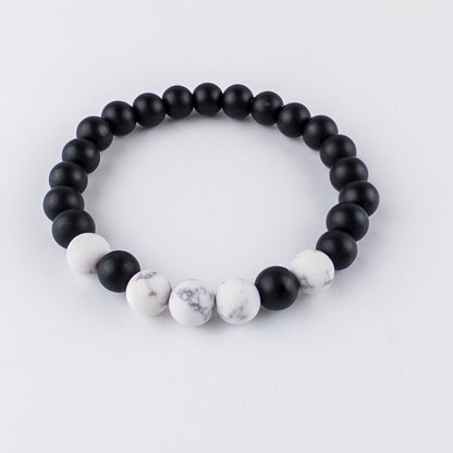 Matte White Howlite Black Onyx Bead Bracelet
