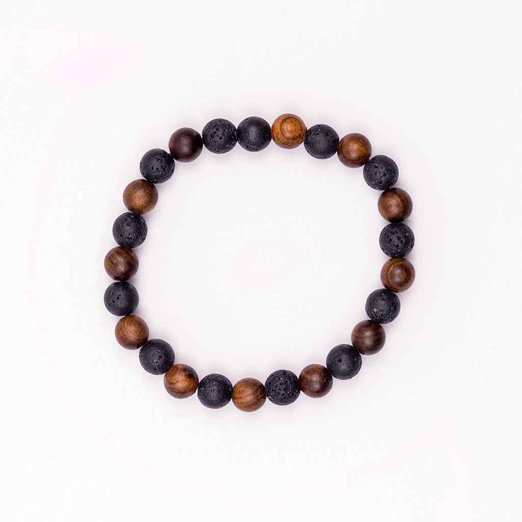 Bracelets en pierre de lave et perles de bois de rose