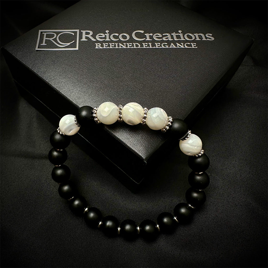 Bracelet Perles Nacre et Onyx Noir