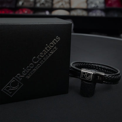 multi-strand black leather bracelet 22002 - Reico Creations