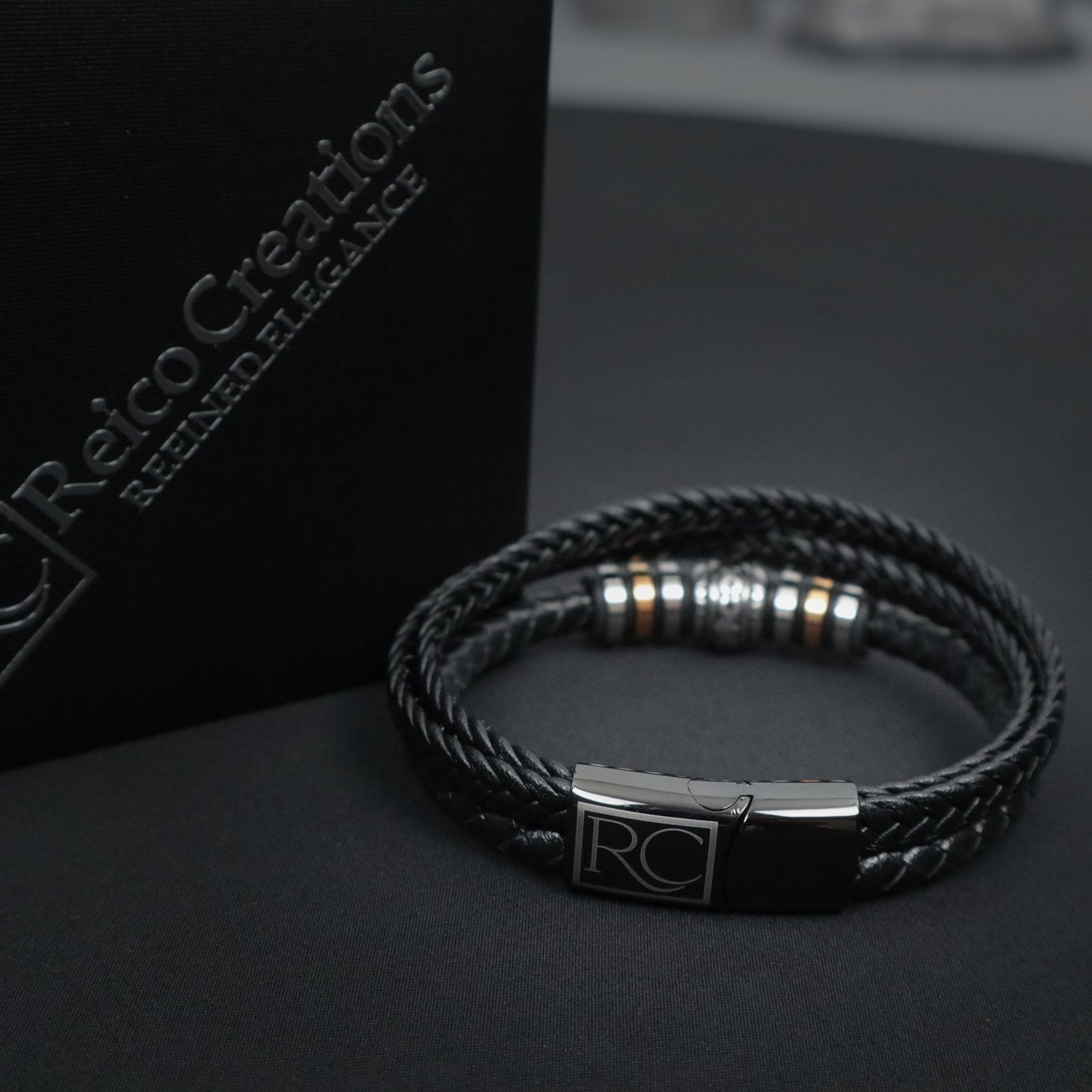 multi-strand black leather bracelet 22052 - Reico Creations