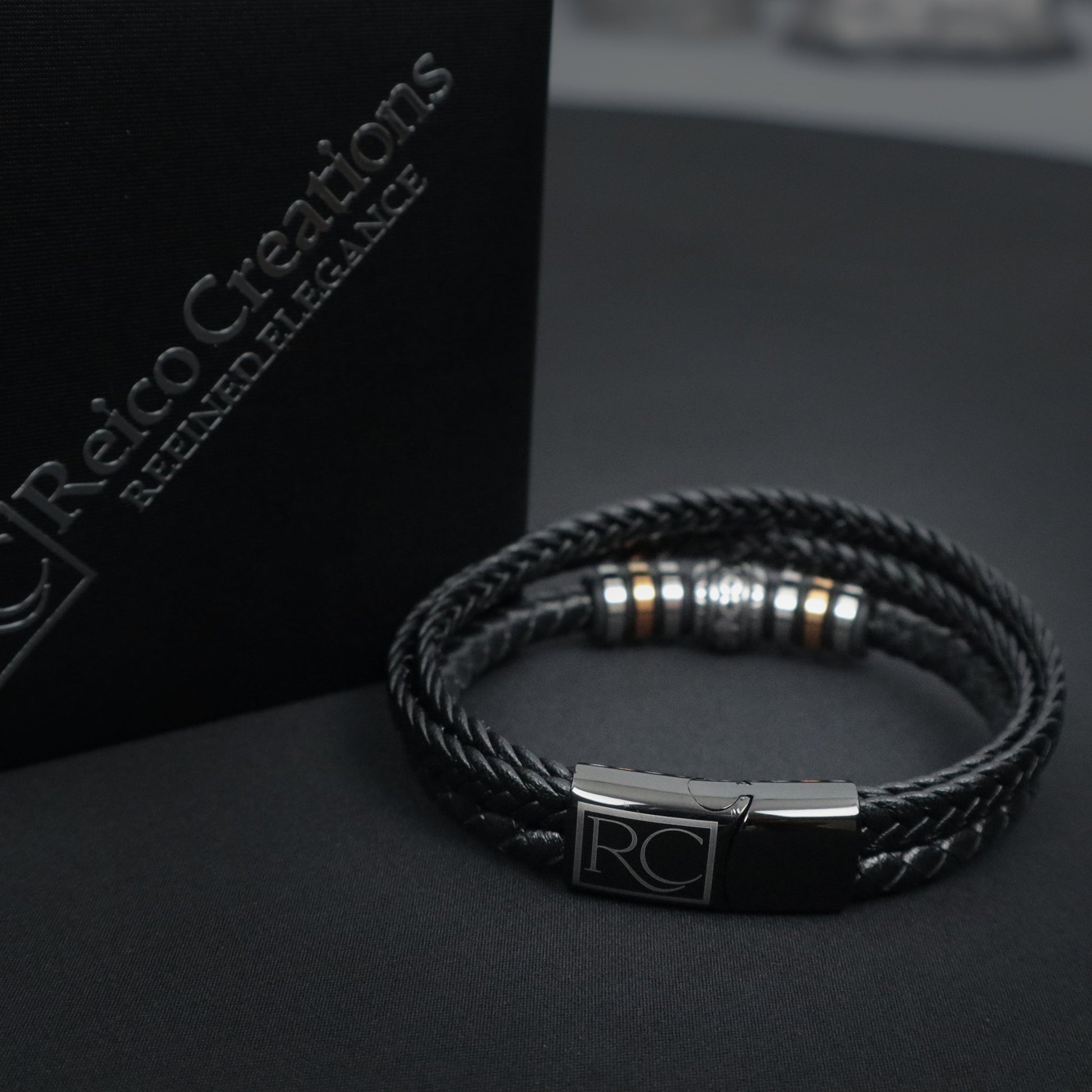 multi-strand black leather bracelet 22052 - Reico Creations